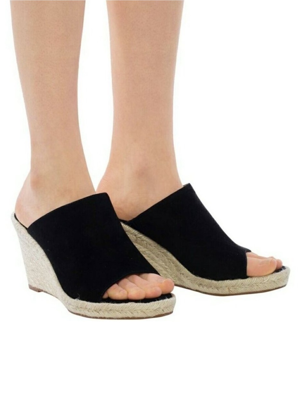 Stuart Weitzman Women’s size 7 Marabella Black Suede Raffia Wedge Heels - Picture 2 of 12